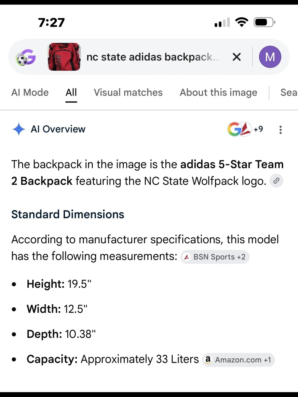 Adidas Red NC State Team Backpack for Men